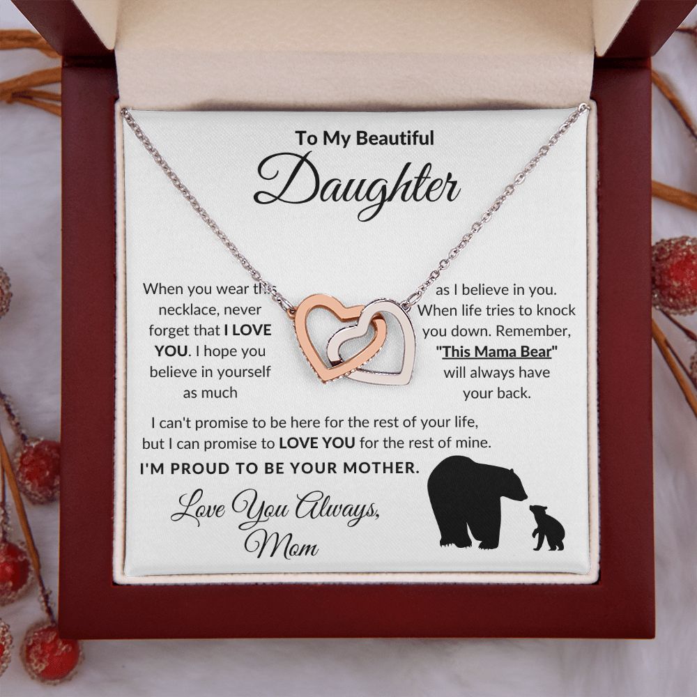 To My Beautiful Daughter | Love Mama Bear Interlocking Hearts Necklace