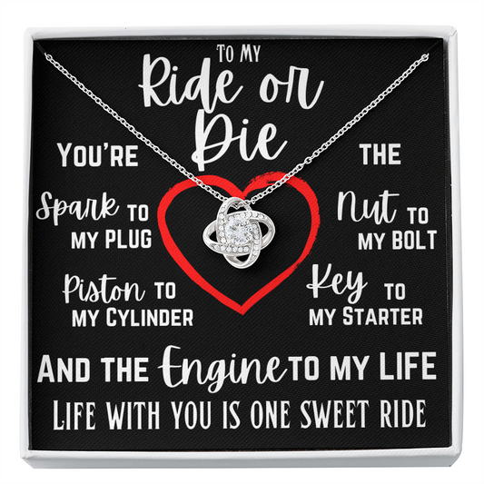 Ride or Die Love Knot Necklace - Black Message Card