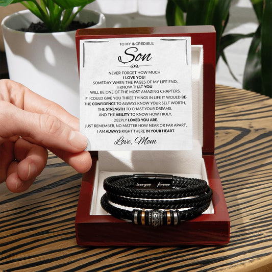 My Son- Give You Three Things in Life Engraved Bracelet
