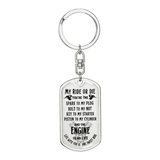 Ride or Die Dog Tag Keychain - Engraving Customization