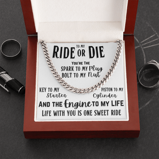 Ride or Die Chain Necklace - White Message Card