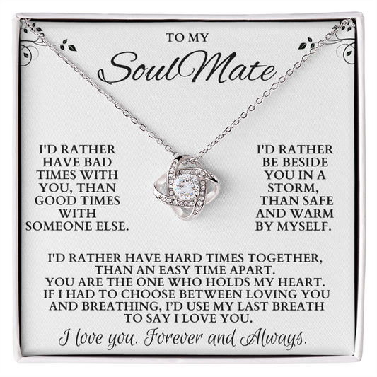 To My Soulmate Knot Necklace - White Message Card