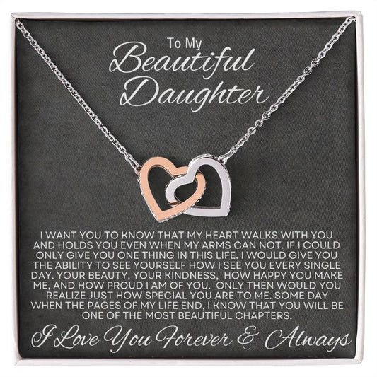 Daughter - My Heart Holds You Interlocking Hearts Necklace