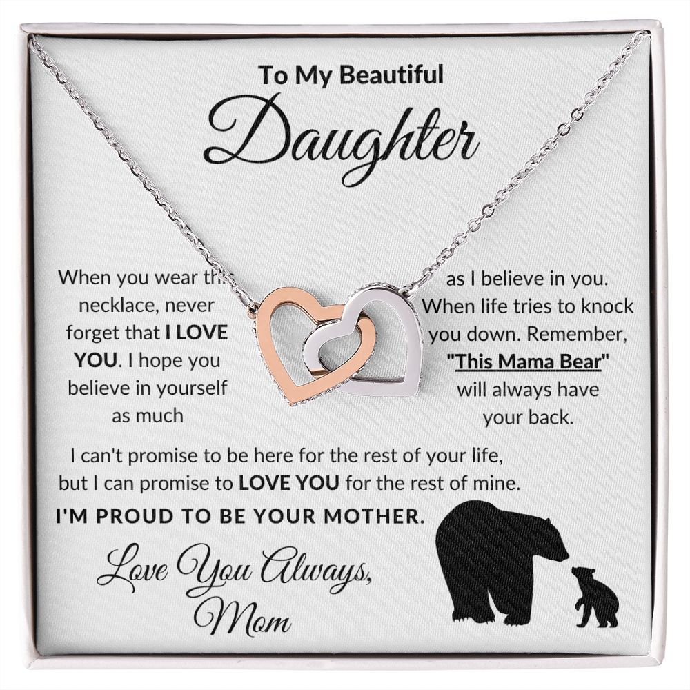 To My Beautiful Daughter | Love Mama Bear Interlocking Hearts Necklace
