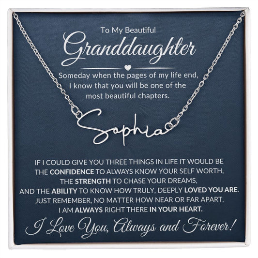 Granddaughter Three Things In Life Custom Signature Name Necklace